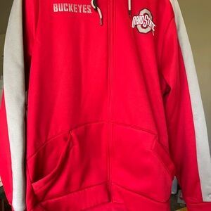 Ohio State Mens Red Hooded Jacket with Gray Sleeves Size Lg
